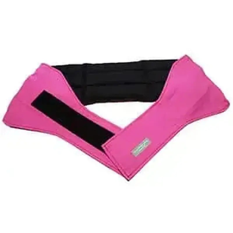 Fuchsia waist wheat bag opened flat with velcro strap, designed for lower back and period pain relief