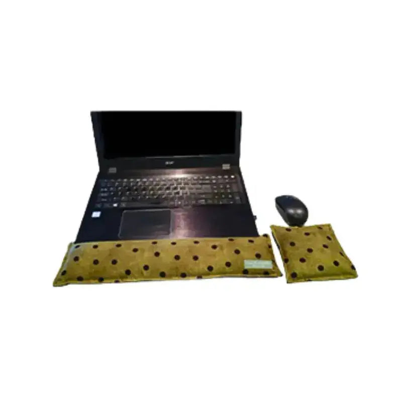 Wrist Rest and Mouse Pad wheat bags - green dot fabric