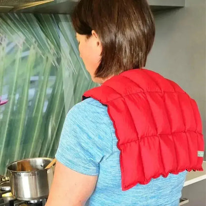 Red over shoulder wheat bag, back view