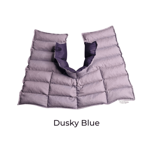 Dusky Blue neck shoulder wheat bag flatlay