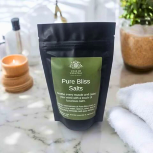 Pure Bliss Bath Salts in a bathroom enviroment